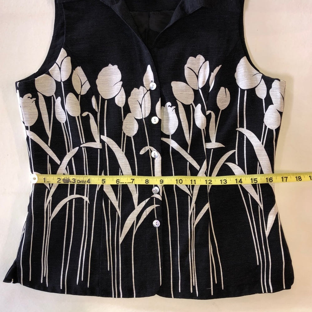 Silk SAINT TROPEZ WEST Lined Sleeveless Blouse Black Eggshell (S) - Picture 8 of 14